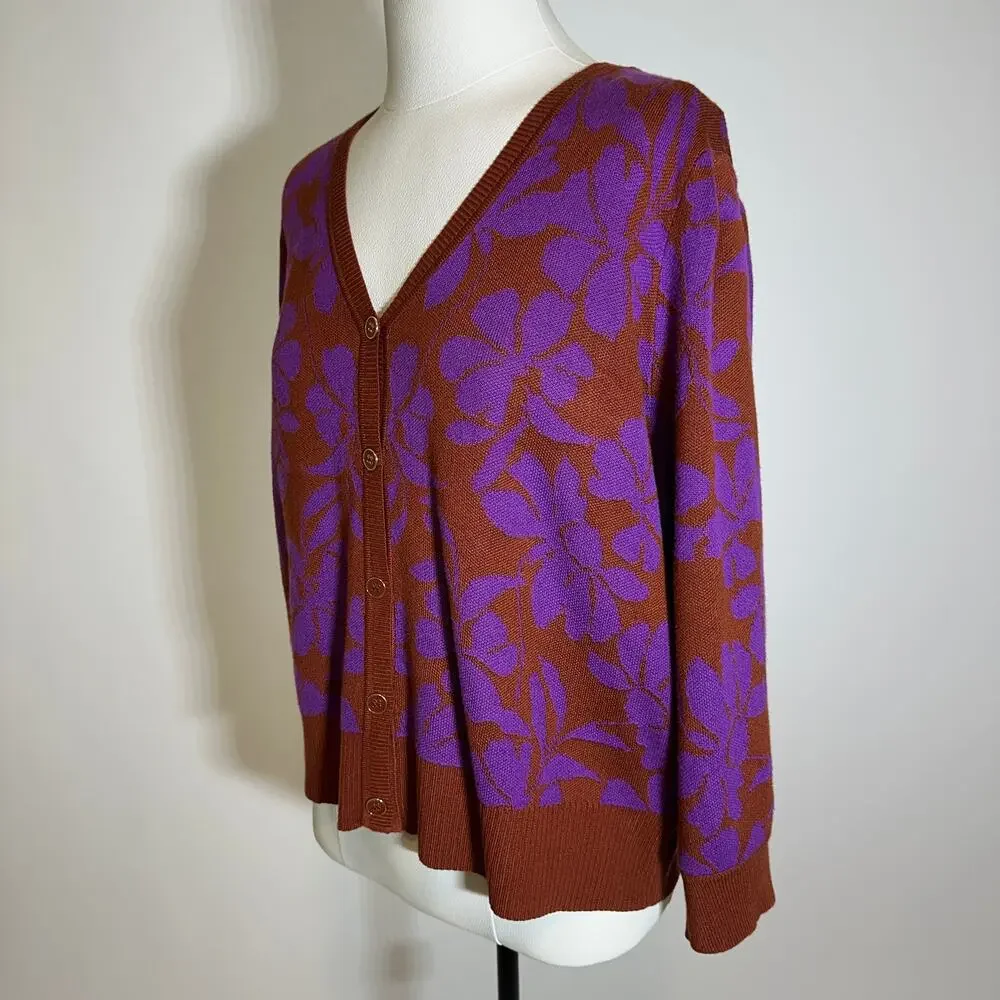 NWT Liz Claiborne Floral V-Neck Button Up Cardigan Sweater Womens Petite Sz PXL